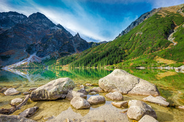 Fototapeta premium Green water lake Morskie Oko, Tatra Mountains, Poland