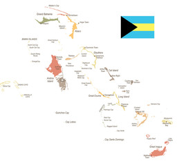 Fototapeta premium The Bahamas - vintage map and flag - Detailed Vector Illustration