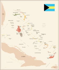 The Bahamas - vintage map and flag - Detailed Vector Illustration