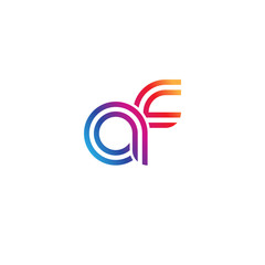 Initial lowercase letter af, linked outline rounded logo, colorful vibrant gradient color