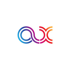 Initial lowercase letter ax, linked outline rounded logo, colorful vibrant gradient color