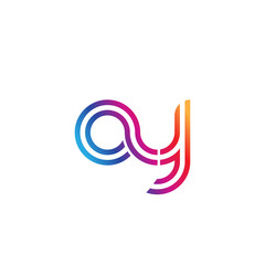 Initial lowercase letter ay, linked outline rounded logo, colorful vibrant gradient color