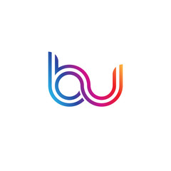 Initial lowercase letter bu, linked outline rounded logo, colorful vibrant gradient color