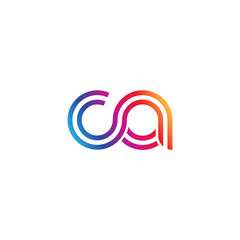 Initial lowercase letter ca, linked outline rounded logo, colorful vibrant gradient color