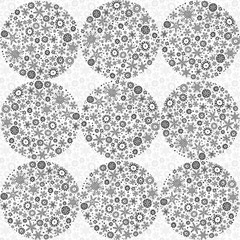 Seamless pattern with snowflakes in a circle. Monochrome vector background.