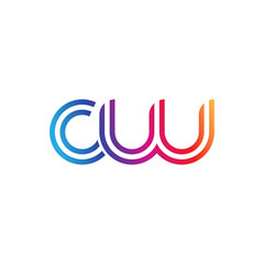 Naklejka premium Initial lowercase letter cw, linked outline rounded logo, colorful vibrant gradient color