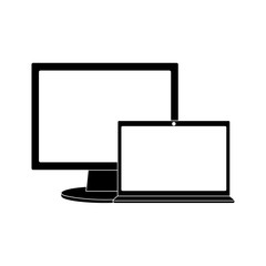 monitor and laptop mockup gadget blank screen vector illustration black image