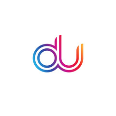 Initial lowercase letter du, linked outline rounded logo, colorful vibrant gradient color