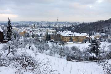 Christmas snowy Prague City, Czech republic