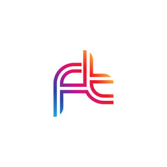 Initial lowercase letter ft, linked outline rounded logo, colorful vibrant gradient color