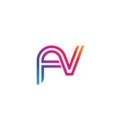 Initial lowercase letter fv, linked outline rounded logo, colorful vibrant gradient color