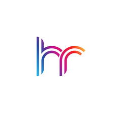 Initial lowercase letter hr, linked outline rounded logo, colorful vibrant gradient color