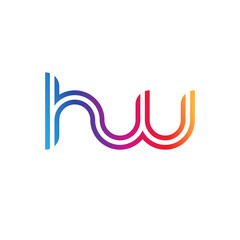 Initial lowercase letter hw, linked outline rounded logo, colorful vibrant gradient color