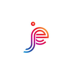 Initial lowercase letter je, linked outline rounded logo, colorful vibrant gradient color