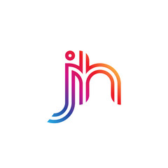 Initial lowercase letter jh, linked outline rounded logo, colorful vibrant gradient color