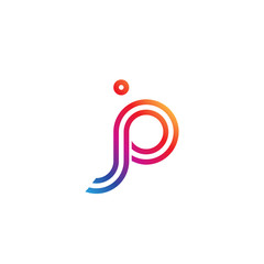 Initial lowercase letter jp, jo, linked outline rounded logo, colorful vibrant gradient color