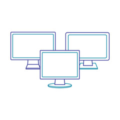 set of monitor technologies digital responsive gadgets vector illustration blue line