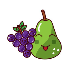 happy pear and grapes fruit kawaii icon image vector illustration design 