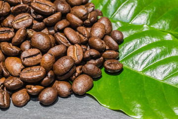 Kaffeebohnen auf Kaffee-Blätter