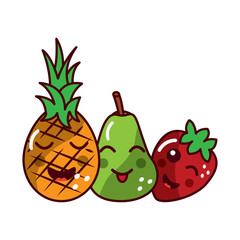 pineapple pear strawberry happy fruit kawaii icon image vector illustration design 
