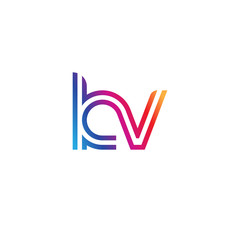 Initial lowercase letter kv, linked outline rounded logo, colorful vibrant gradient color