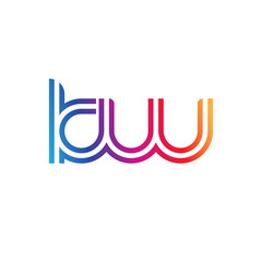 Initial lowercase letter kw, linked outline rounded logo, colorful vibrant gradient color