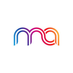 Initial lowercase letter ma, linked outline rounded logo, colorful vibrant gradient color