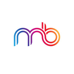 Initial lowercase letter mb, linked outline rounded logo, colorful vibrant gradient color