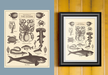 Antique Illustrated History of the Ocean Poster 