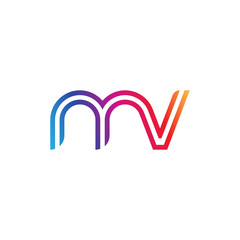 Initial lowercase letter mv, linked outline rounded logo, colorful vibrant gradient color