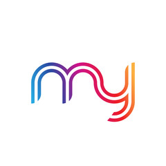 Initial lowercase letter my, linked outline rounded logo, colorful vibrant gradient color