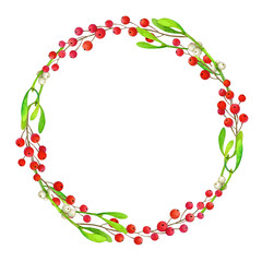 Watercolor illustration of Christmas wreath