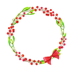 Watercolor illustration of Christmas wreath