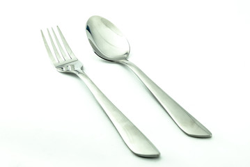 fork spoon placed Isolated on a white background. To use design work