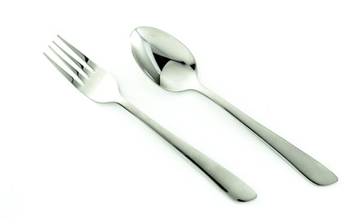 fork spoon placed Isolated on a white background.