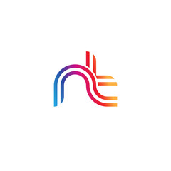 Initial lowercase letter nt, linked outline rounded logo, colorful vibrant gradient color