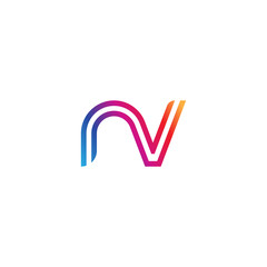 Initial lowercase letter nv, linked outline rounded logo, colorful vibrant gradient color