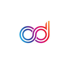 Initial lowercase letter od, linked outline rounded logo, colorful vibrant gradient color