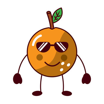 orange wearing sunglasses happy fruit kawaii icon image vector illustration design 
