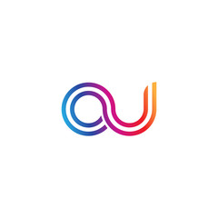 Initial lowercase letter ou, linked outline rounded logo, colorful vibrant gradient color
