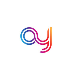 Initial lowercase letter oy, linked outline rounded logo, colorful vibrant gradient color