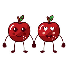 apples happy and in love fruit kawaii icon image vector illustration design 