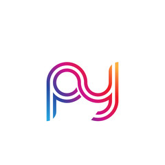 Fototapeta premium Initial lowercase letter py, linked outline rounded logo, colorful vibrant gradient color