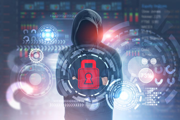 Unrecognizable hacker, security, HUD