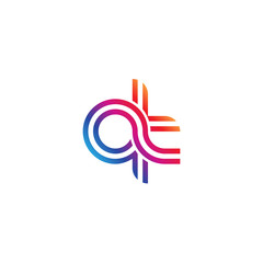 Initial lowercase letter qt, linked outline rounded logo, colorful vibrant gradient color