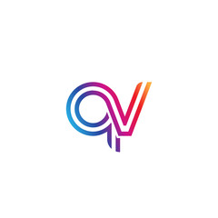 Initial lowercase letter qv, linked outline rounded logo, colorful vibrant gradient color