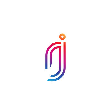 recommend clip art: Initial lowercase letter rj, linked outline rounded logo, colorful vibrant gradient color