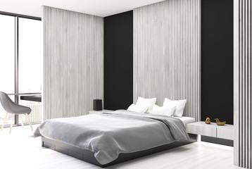 Black and wooden bedroom, side