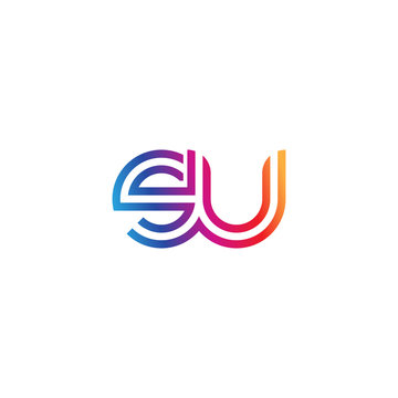 Initial lowercase letter su, linked outline rounded logo, colorful vibrant gradient color