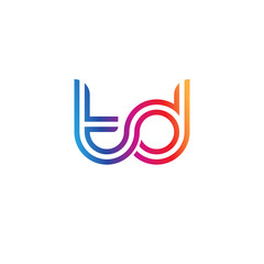 Initial lowercase letter td, linked outline rounded logo, colorful vibrant gradient color